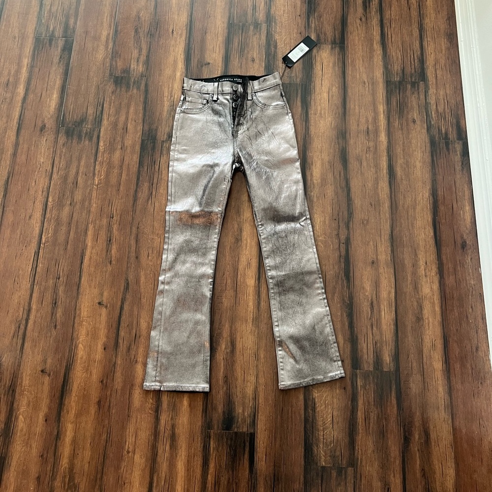 NWT! Veronica Beard Carolyn Boot Cut Gunmetal Metallic Jeans size 25
